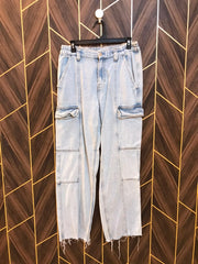 Women High Waist Wide Leg Cargo Jeans Medium | Waist 32 | Length 42
