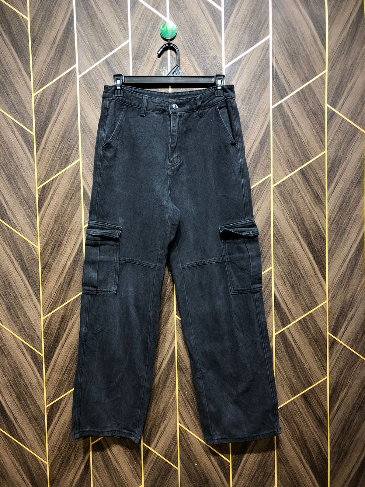 Women Wide Leg Cargo Jeans Medium Size High  Waist 28 Length 38