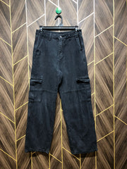 Women Wide Leg Cargo Jeans Medium Size High  Waist 28 Length 38