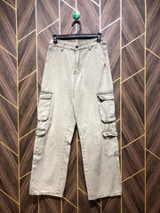 Women Wide Leg Cargo Jeans Medium Size High Waist 28 Length 38