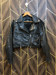 Women Leather Crop Jacket Medium | Size | Chest 19 | Length 17