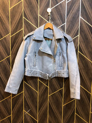 Women Leather Crop Jacket Medium | Size | Chest 19 | Length 18 baggy