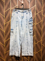 Women Wide Leg Cargo Jeans Medium to Large | Waist 32 –34 | Length 38