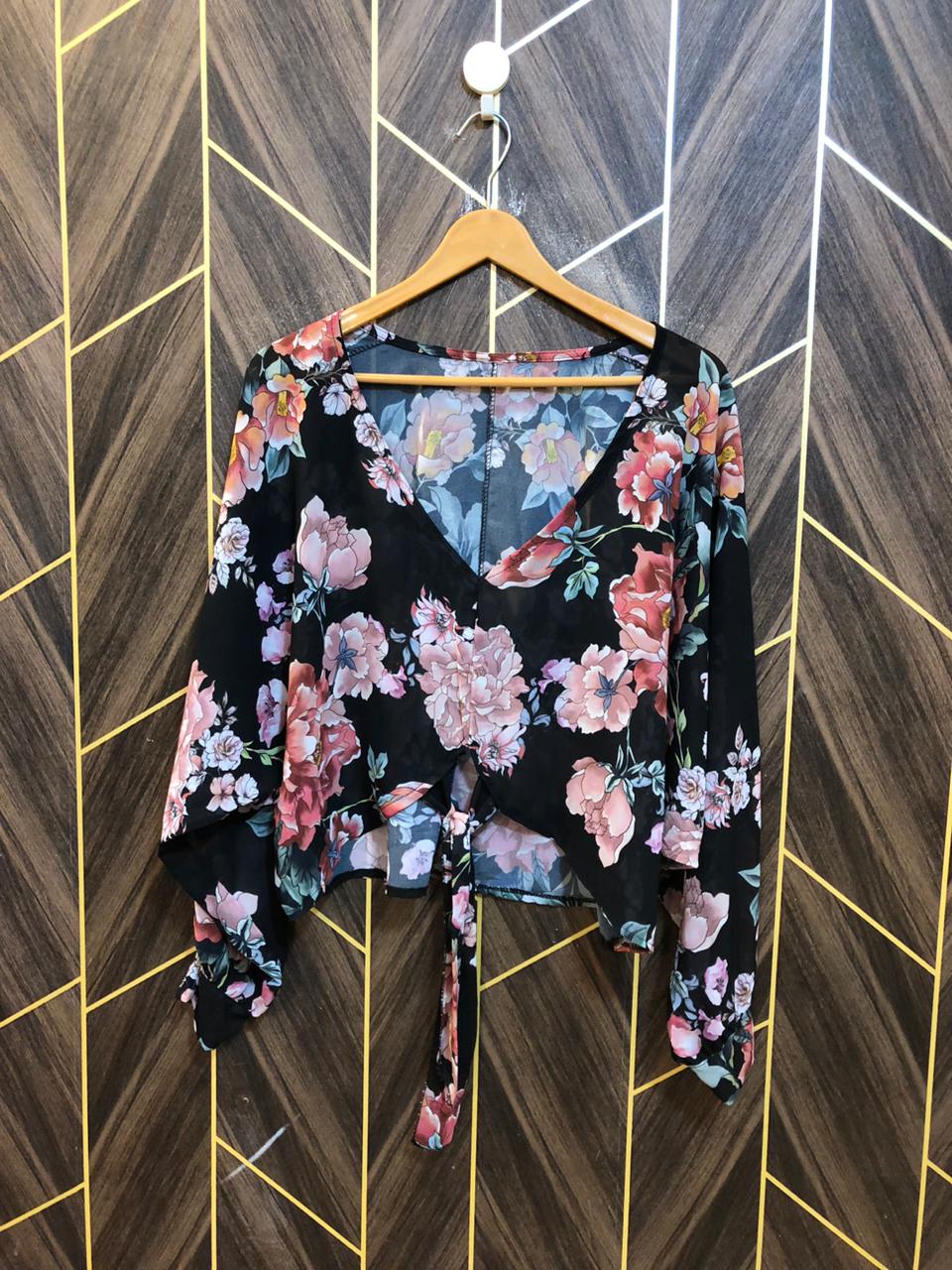 Western Top crop  Chiffon (See Through) – Medium Size (Chest: 19, Length: 23 ) baggy