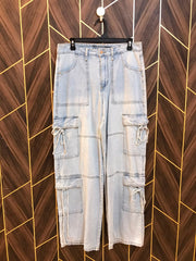 Women High Waist Wide Leg Cargo Jeans Large | Waist 34 | Length 43