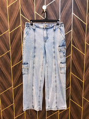 Women High Waist Wide Leg Cargo Jeans Medium | Waist 32 | Length 38