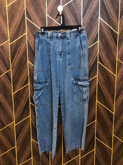 Women High Waist Wide Leg Cargo Jeans Small to Medium | Waist 28–30 | Length 38