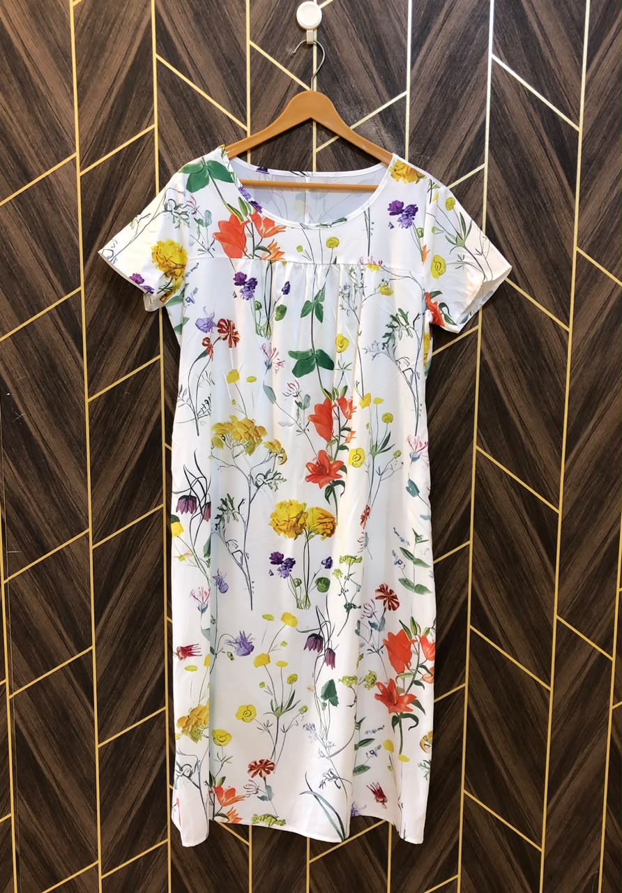Women Long Shirt Silk Large | Chest 21 | Length 44