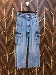Women High Waist Wide Leg Cargo Jeans X Small | Waist 26 | Length 37